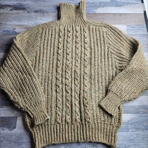 Alan Paine Made In England All Wool Size 42 Cable Knit Turtleneck Sweater